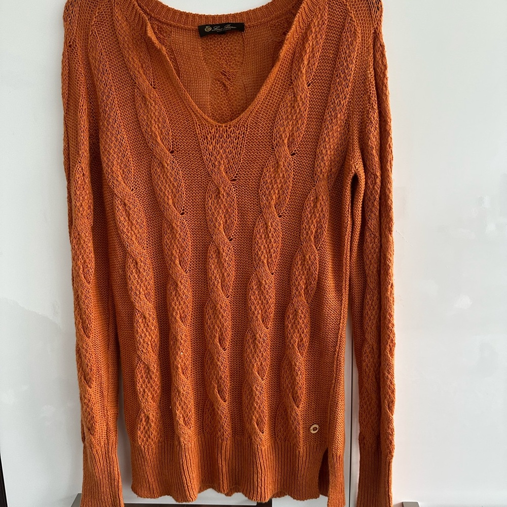 Loro Piana V-Neck Sweater in Rich Orange